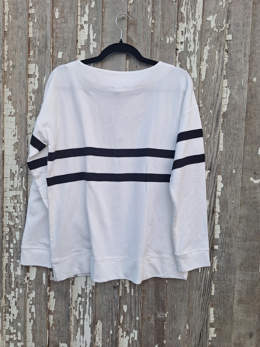 Talbots White Long-Sleeve Crewneck Sweatshirt Sleeve Stripes Size Medium NWT - Picture 3 of 6
